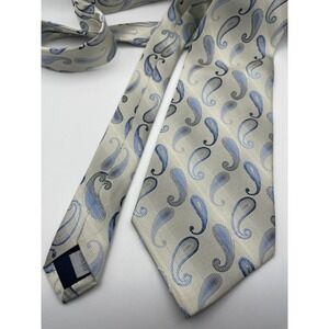 Moda Campia Mens Blue Silver Paisley Silk Necktie Classic Formal Business Tie